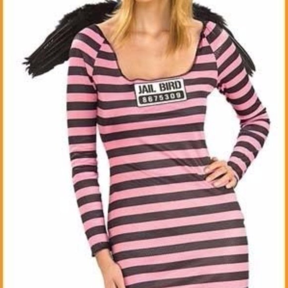 Jail Halloween Costume Criminal Convict Inmate nwt One Size Fits Most - Picture 6 of 8